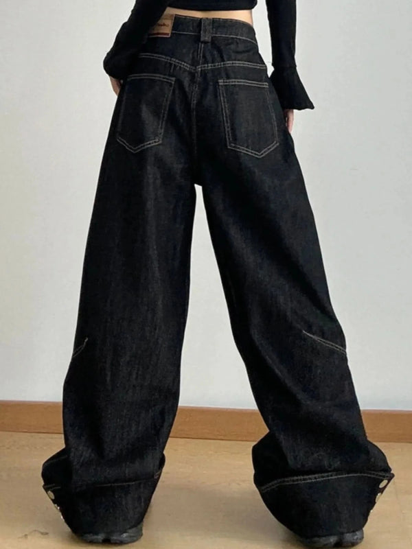 Wash Wide Leg Baggy Jeans - ShalayeFashion