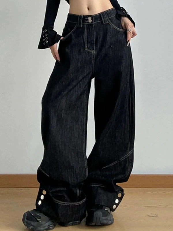 Wash Wide Leg Baggy Jeans - ShalayeFashion