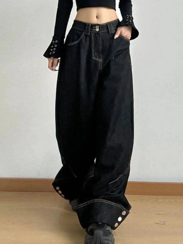 Wash Wide Leg Baggy Jeans - ShalayeFashion