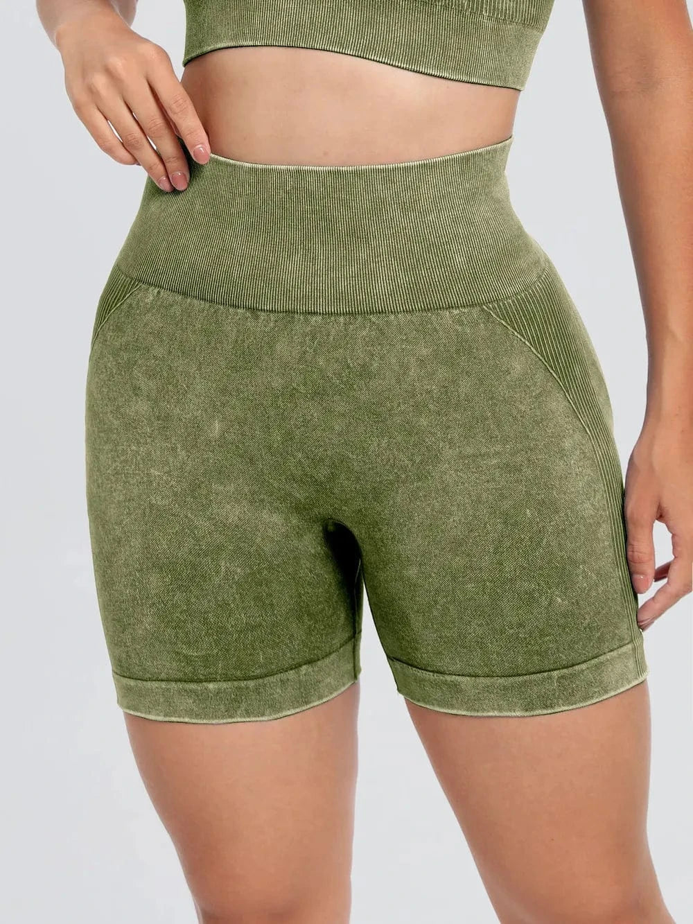 Washed High Waist Active Shorts - ShalayeFashion