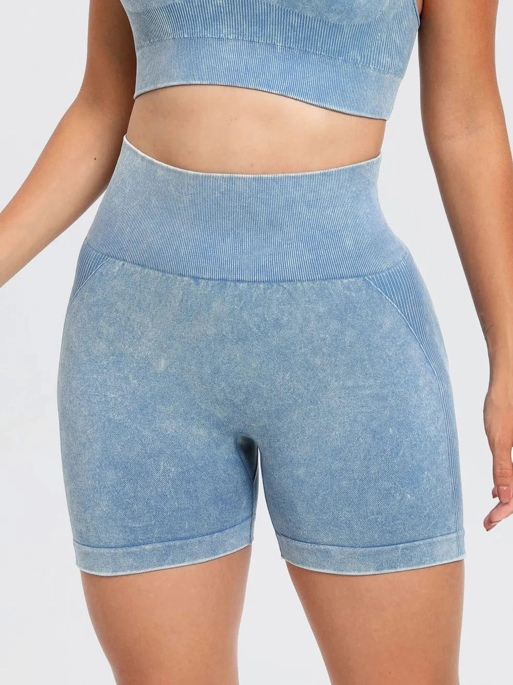 Washed High Waist Active Shorts - ShalayeFashion