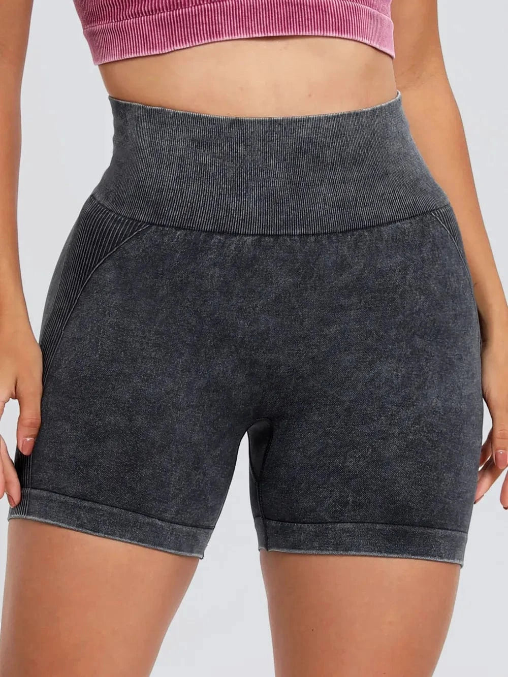 Washed High Waist Active Shorts - ShalayeFashion