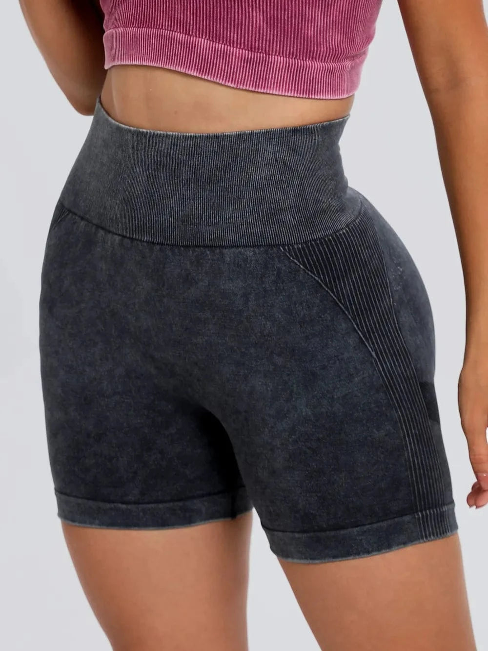 Washed High Waist Active Shorts - ShalayeFashion