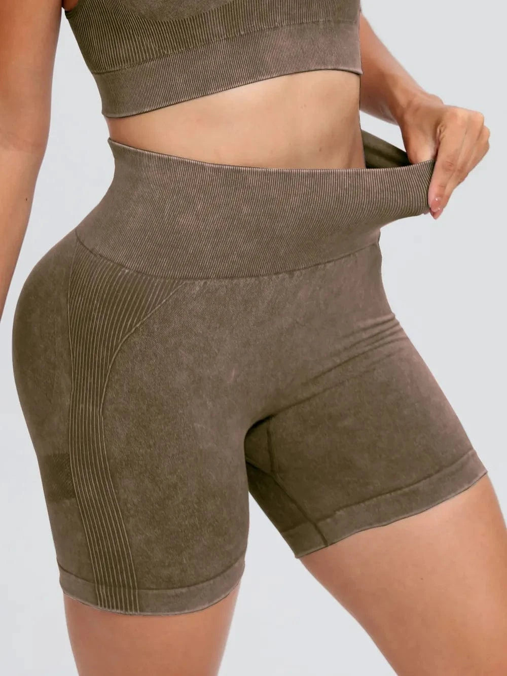 Washed High Waist Active Shorts - ShalayeFashion