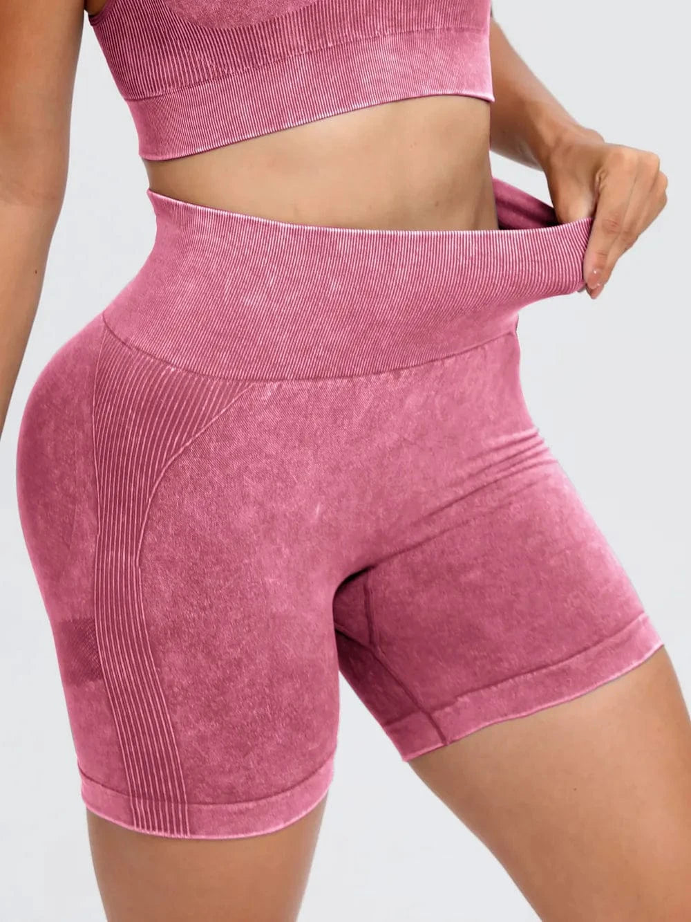 Washed High Waist Active Shorts - ShalayeFashion