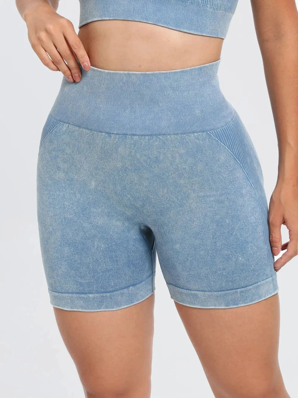 Washed High Waist Active Shorts - ShalayeFashion