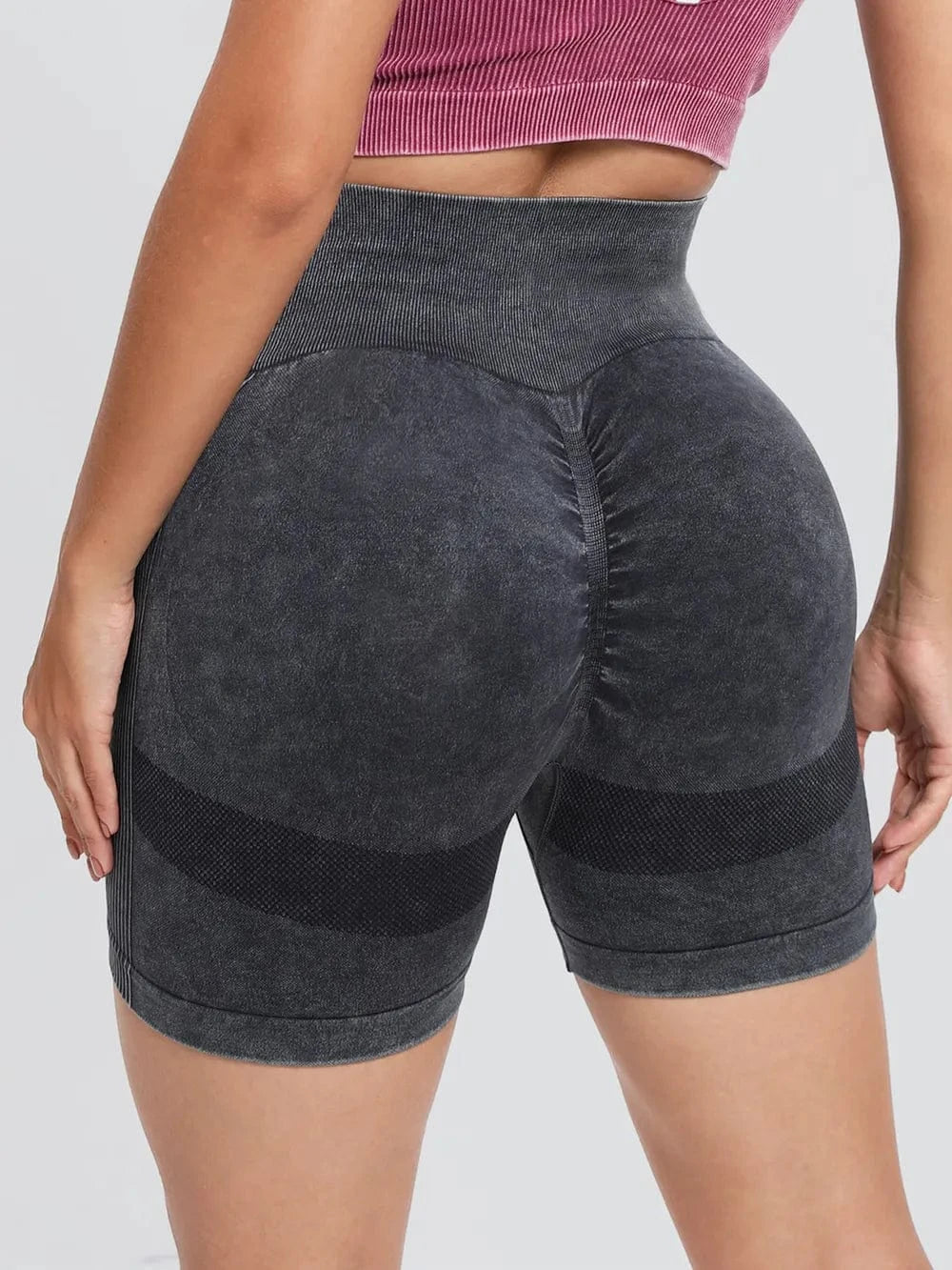 Washed High Waist Active Shorts - ShalayeFashion