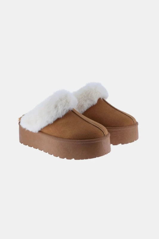 Weeboo Thick Bottom Fur Trim Snow Slippers - ShalayeFashion