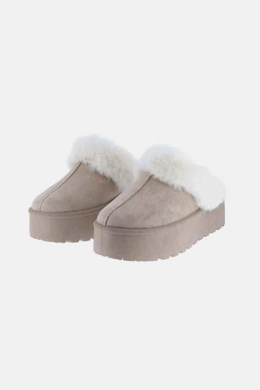 Weeboo Thick Bottom Fur Trim Snow Slippers - ShalayeFashion