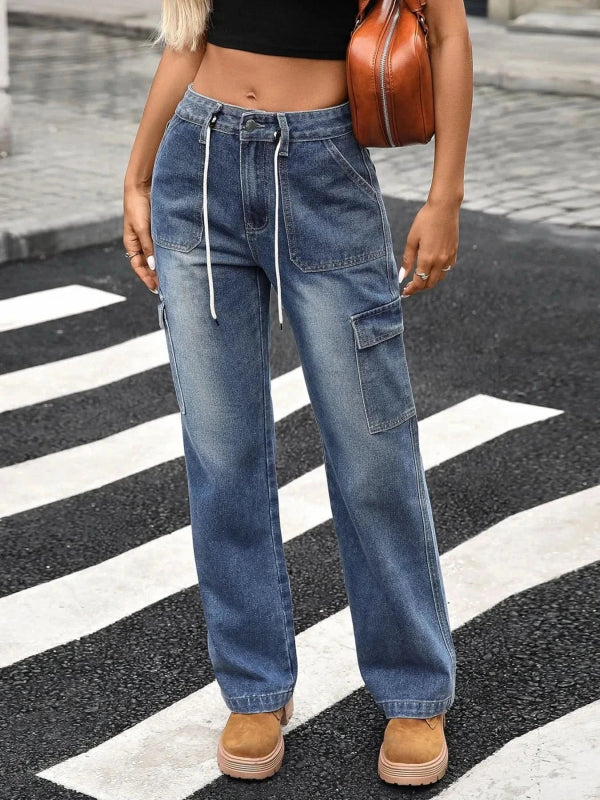 Wide Leg Cargo Jeans - ShalayeFashion