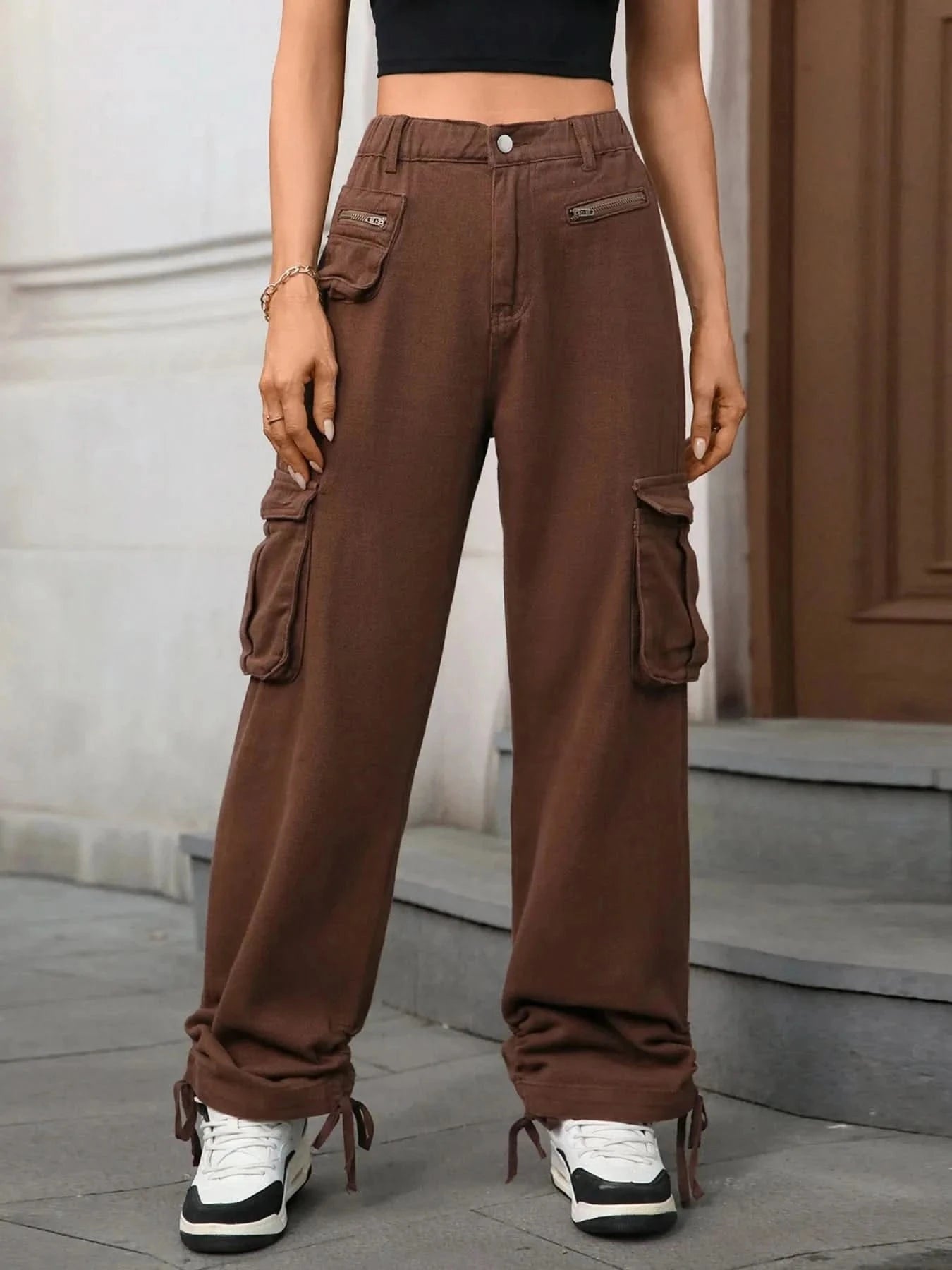 Wide Leg Cargo Jeans - ShalayeFashion
