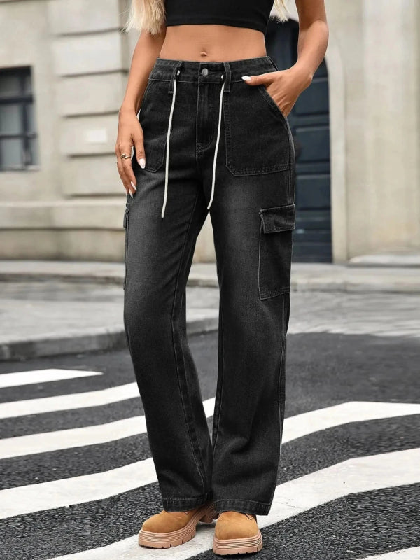 Wide Leg Cargo Jeans - ShalayeFashion