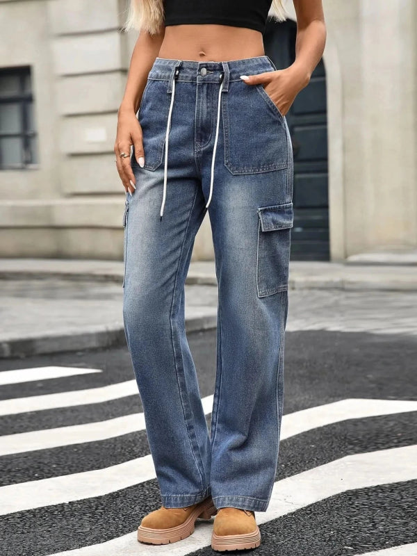 Wide Leg Cargo Jeans - ShalayeFashion