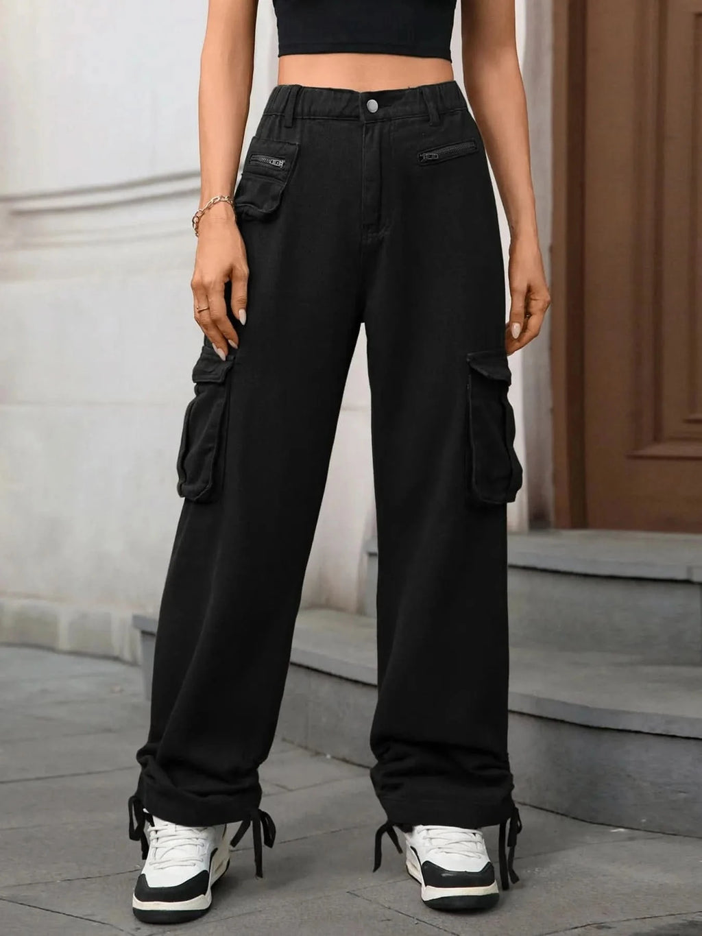 Wide Leg Cargo Jeans - ShalayeFashion