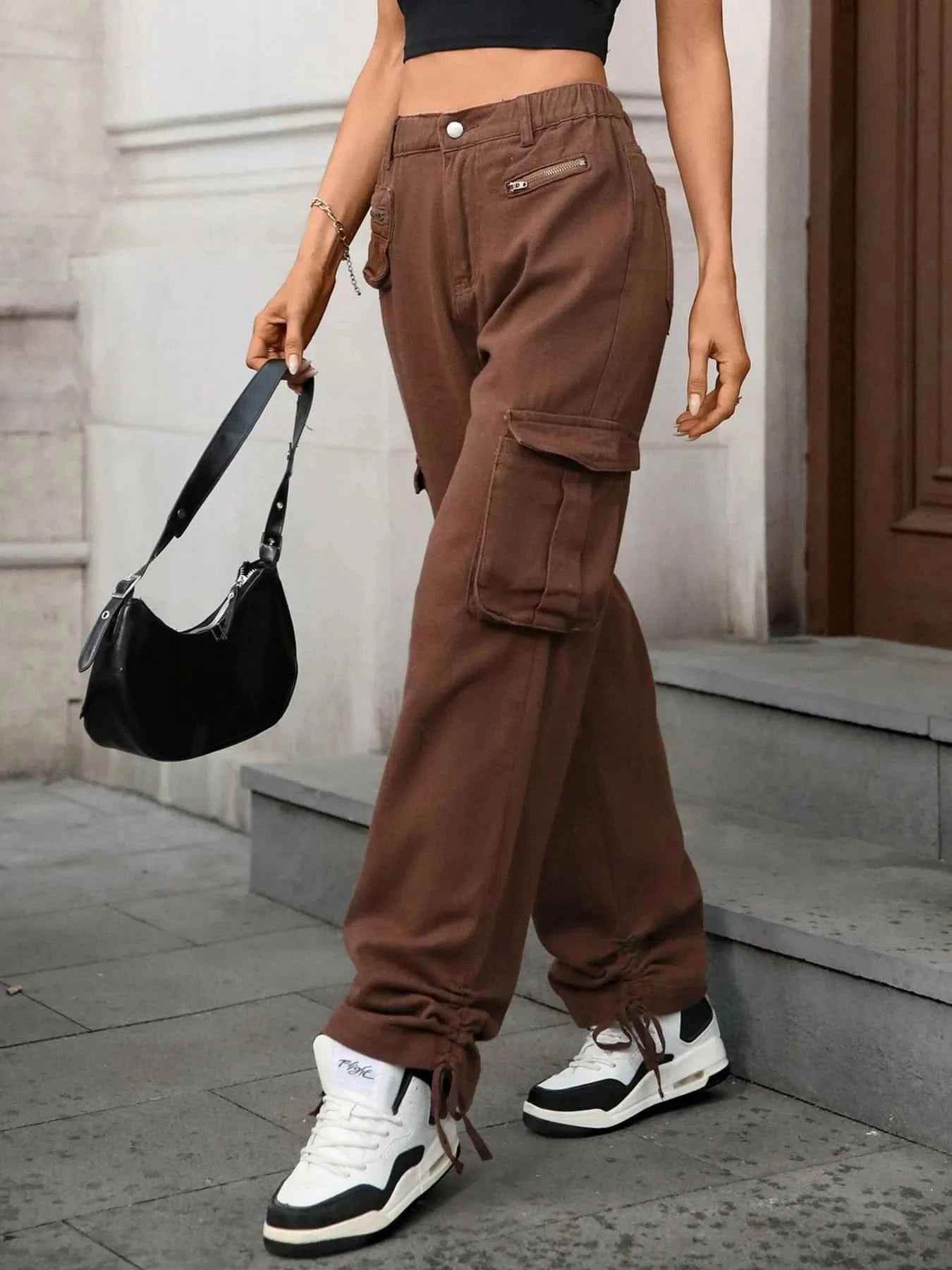 Wide Leg Cargo Jeans - ShalayeFashion