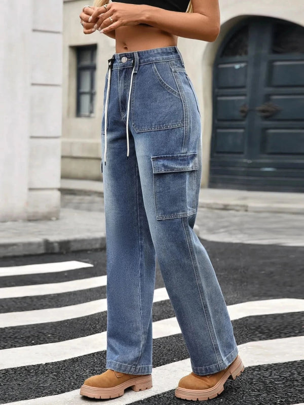 Wide Leg Cargo Jeans - ShalayeFashion