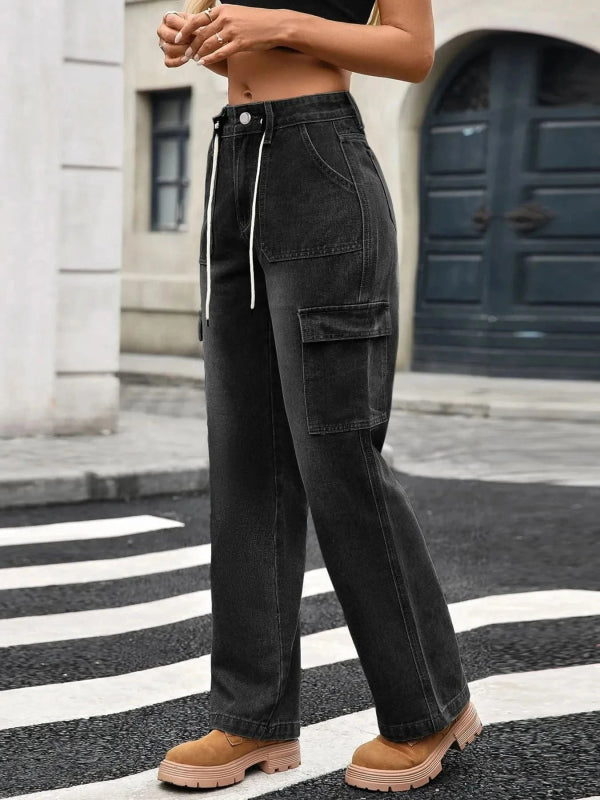 Wide Leg Cargo Jeans - ShalayeFashion