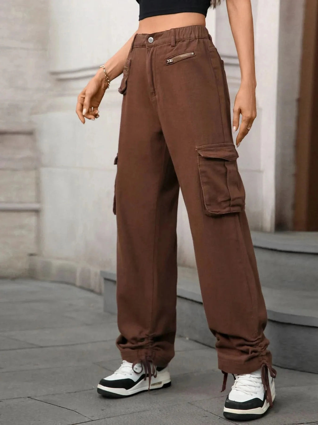 Wide Leg Cargo Jeans - ShalayeFashion