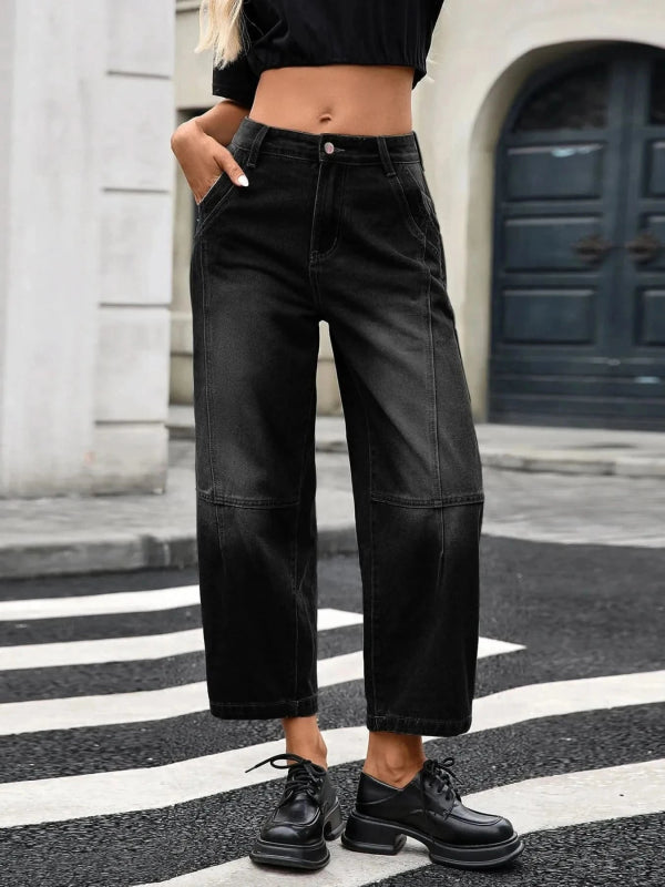 Wide Leg Jeans with Pockets - ShalayeFashion