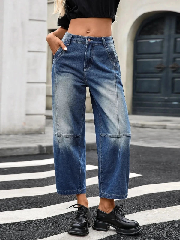 Wide Leg Jeans with Pockets - ShalayeFashion