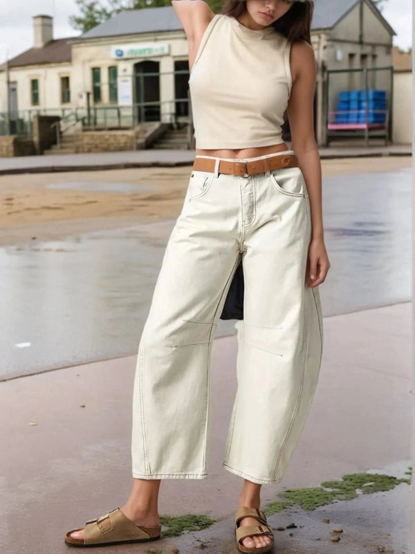 Wide Leg Relaxed Fit Jeans - ShalayeFashion