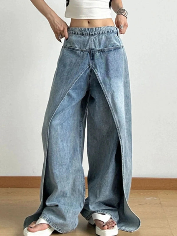 Wide Leg Wash Patchwork Jeans - ShalayeFashion