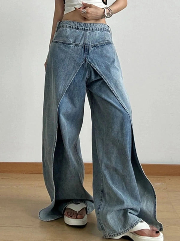 Wide Leg Wash Patchwork Jeans - ShalayeFashion