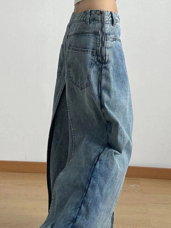 Wide Leg Wash Patchwork Jeans - ShalayeFashion