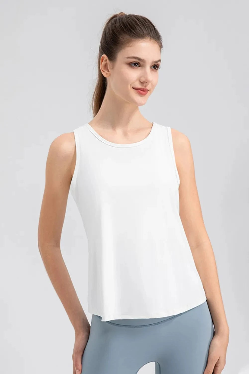 Wide Strap Round Neck Active Tank - ShalayeFashion