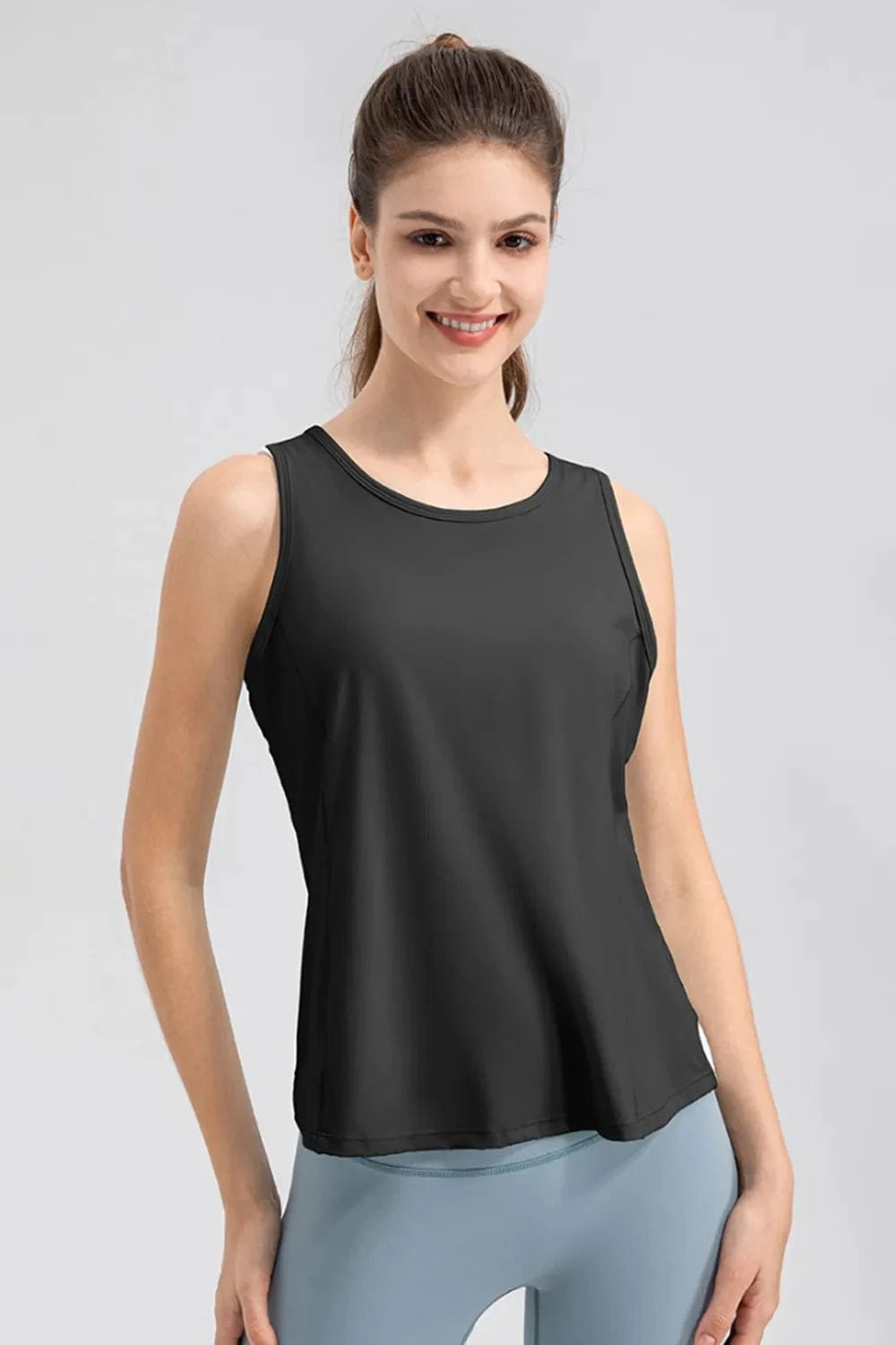 Wide Strap Round Neck Active Tank - ShalayeFashion