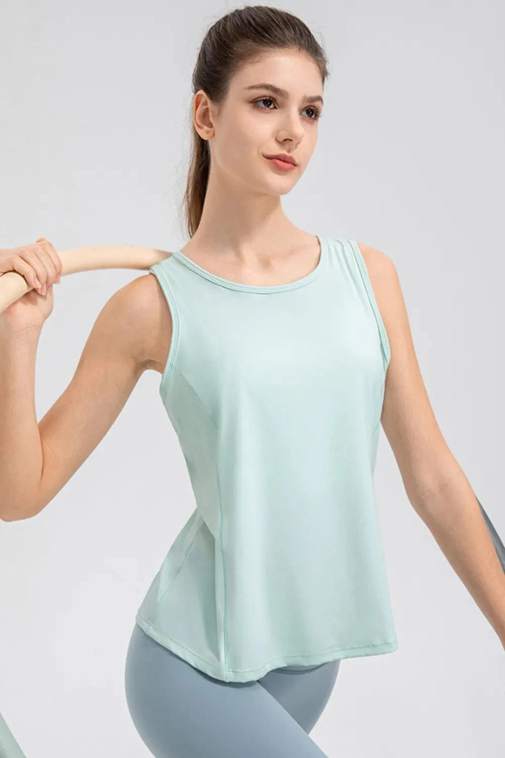 Wide Strap Round Neck Active Tank - ShalayeFashion