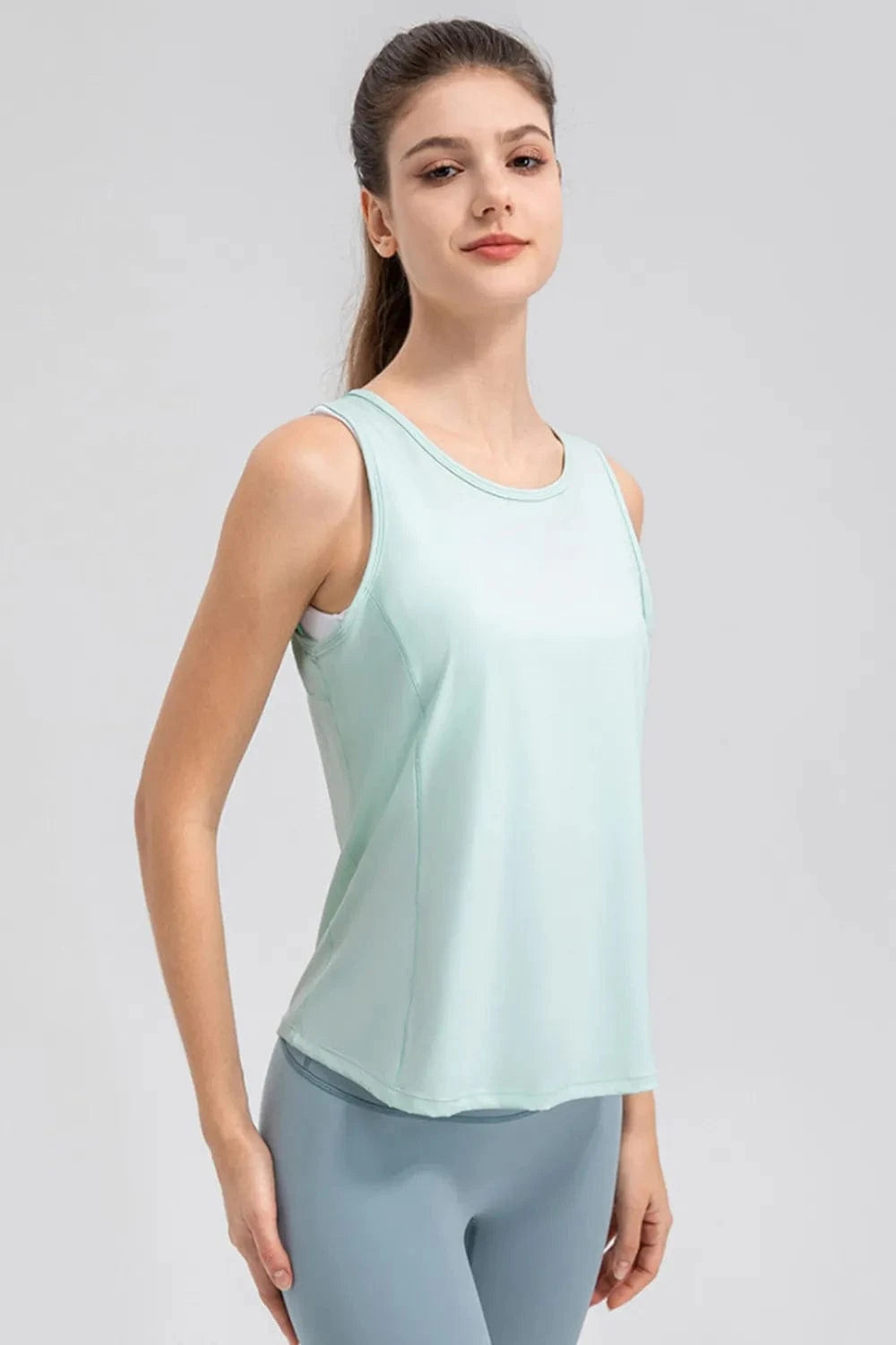 Wide Strap Round Neck Active Tank - ShalayeFashion