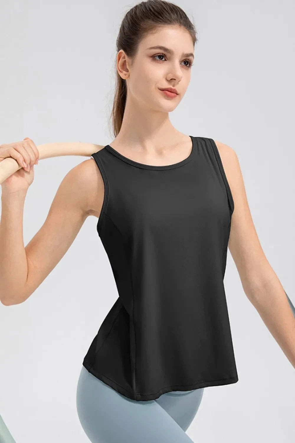 Wide Strap Round Neck Active Tank - ShalayeFashion