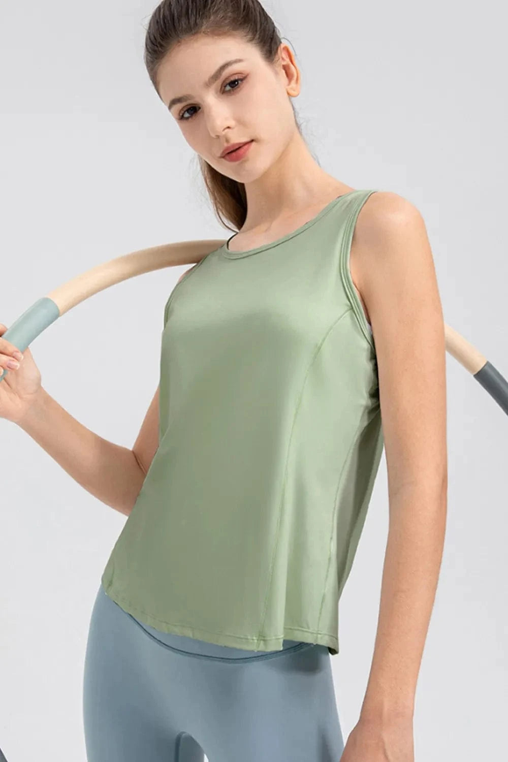 Wide Strap Round Neck Active Tank - ShalayeFashion