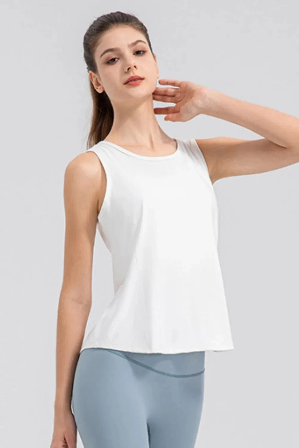 Wide Strap Round Neck Active Tank - ShalayeFashion
