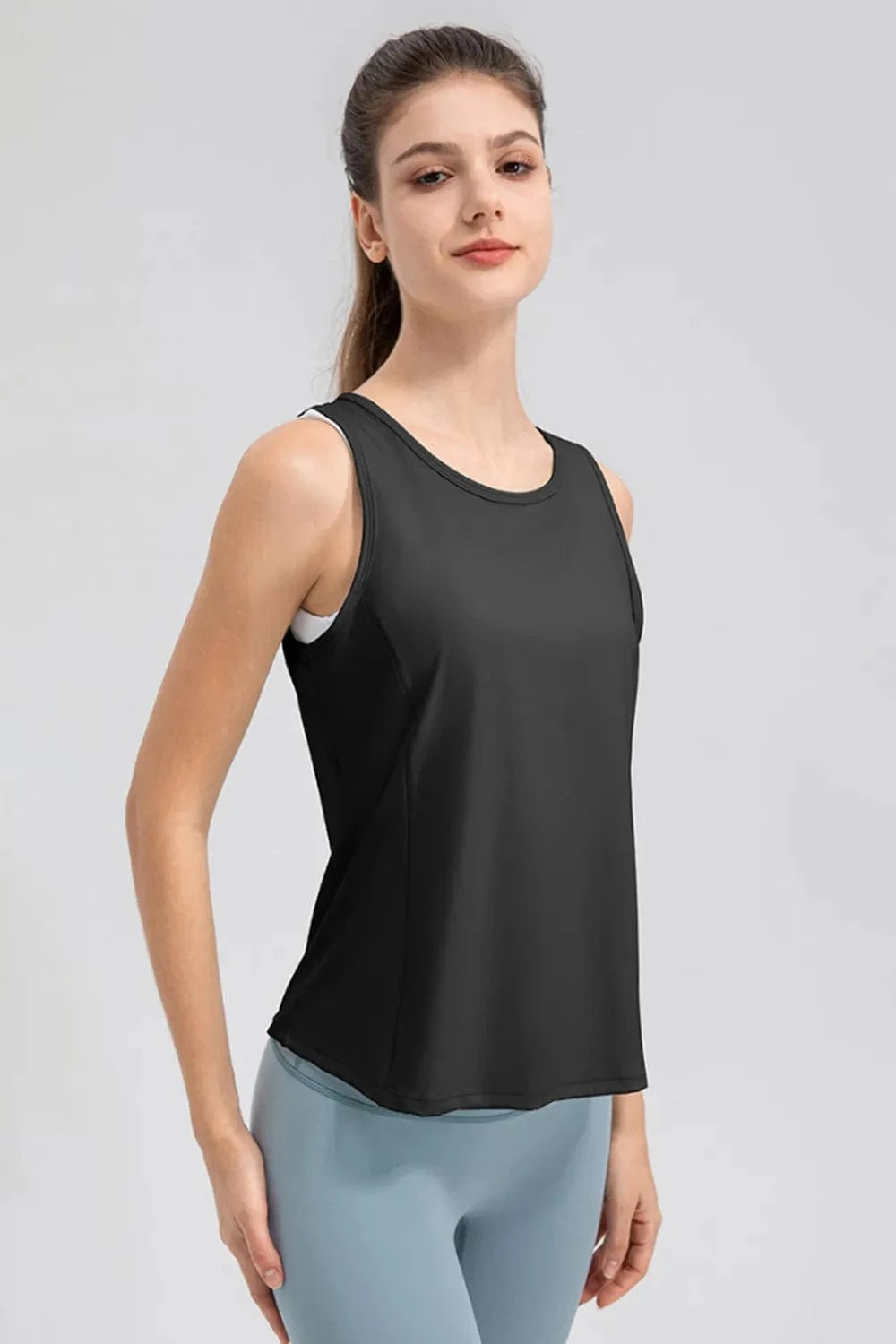 Wide Strap Round Neck Active Tank - ShalayeFashion