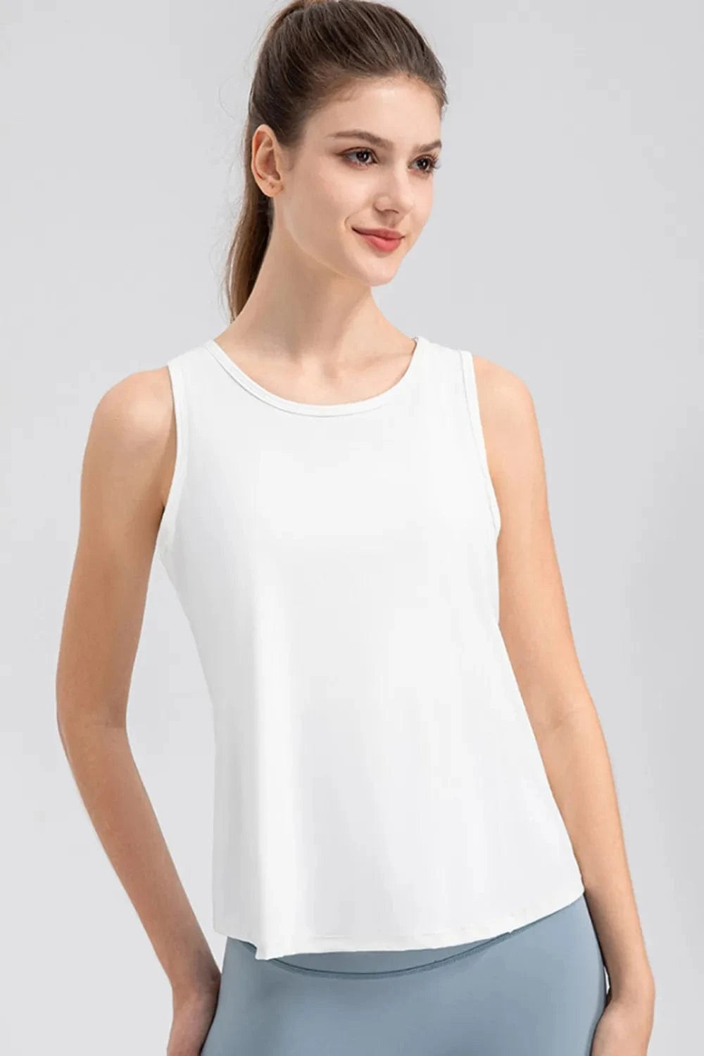 Wide Strap Round Neck Active Tank - ShalayeFashion