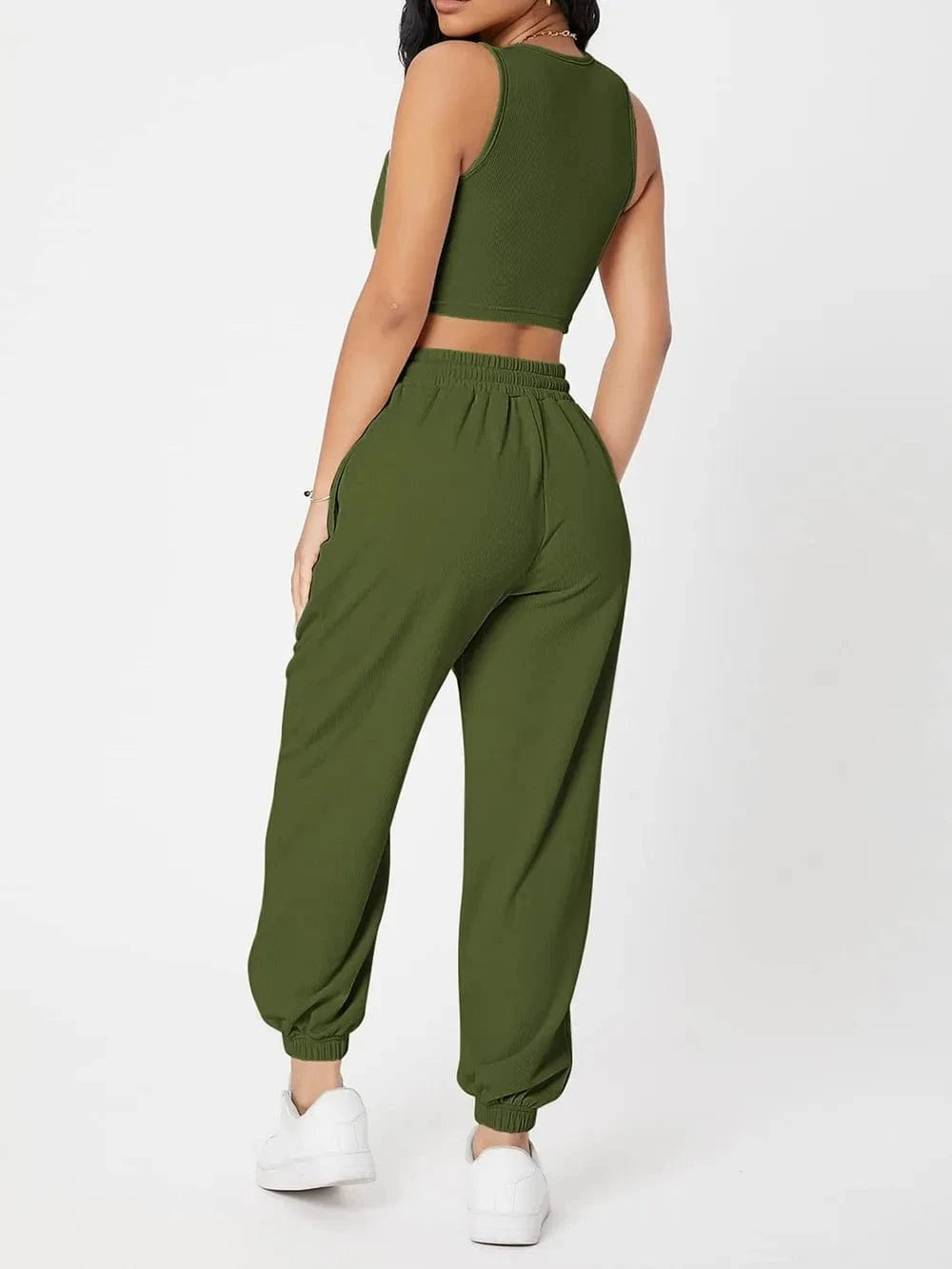 Wide Strap Top and Drawstring Joggers Set - ShalayeFashion