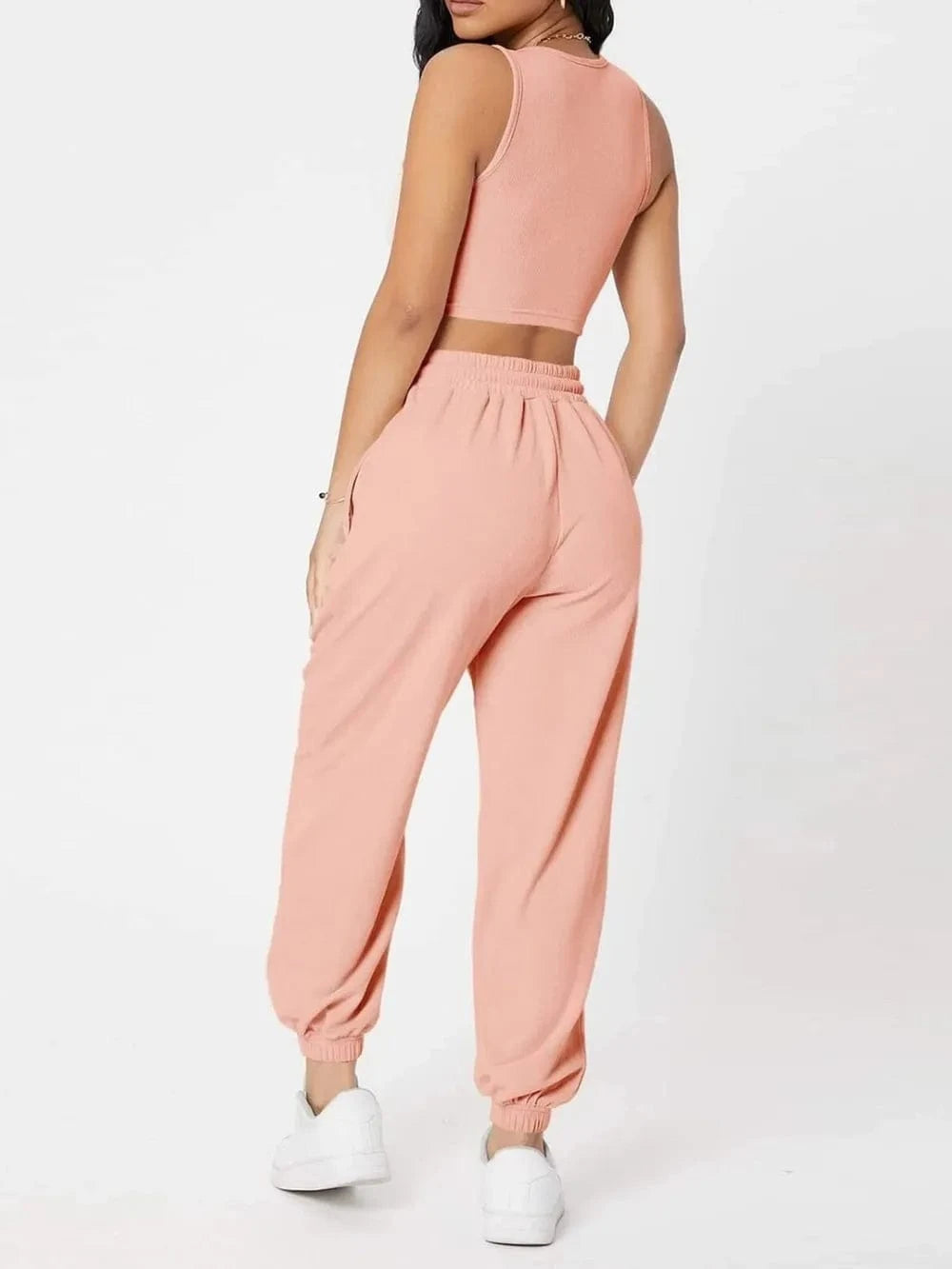 Wide Strap Top and Drawstring Joggers Set - ShalayeFashion