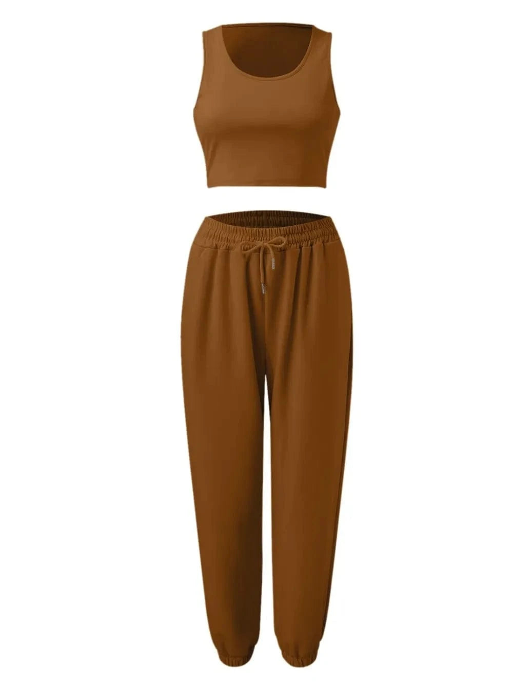Wide Strap Top and Drawstring Joggers Set - ShalayeFashion