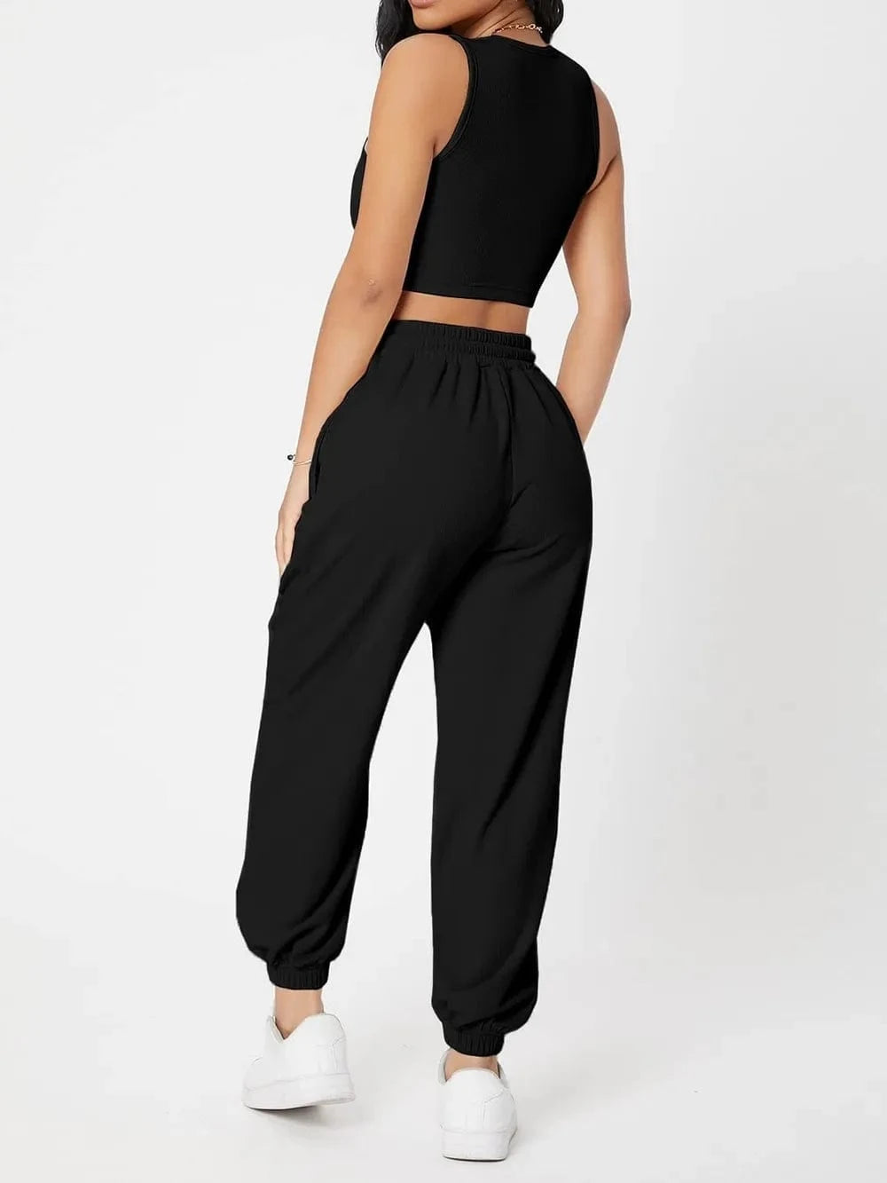 Wide Strap Top and Drawstring Joggers Set - ShalayeFashion