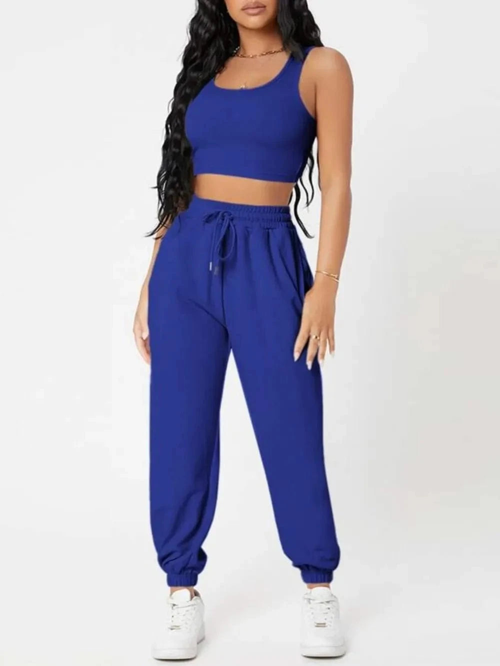 Wide Strap Top and Drawstring Joggers Set - ShalayeFashion