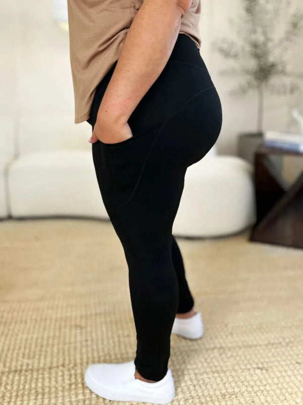 Wide Waistband Sports Leggings - ShalayeFashion