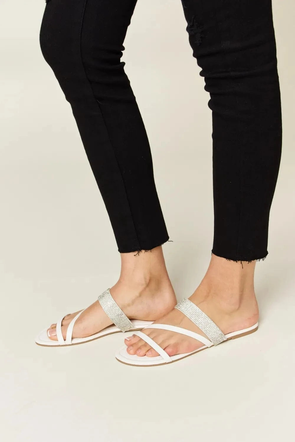 WILD DIVA Rhinestone Strappy Flat Sandals - ShalayeFashion
