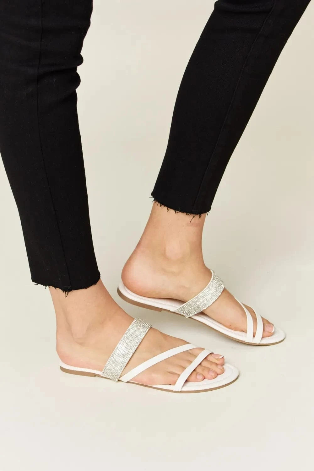 WILD DIVA Rhinestone Strappy Flat Sandals - ShalayeFashion