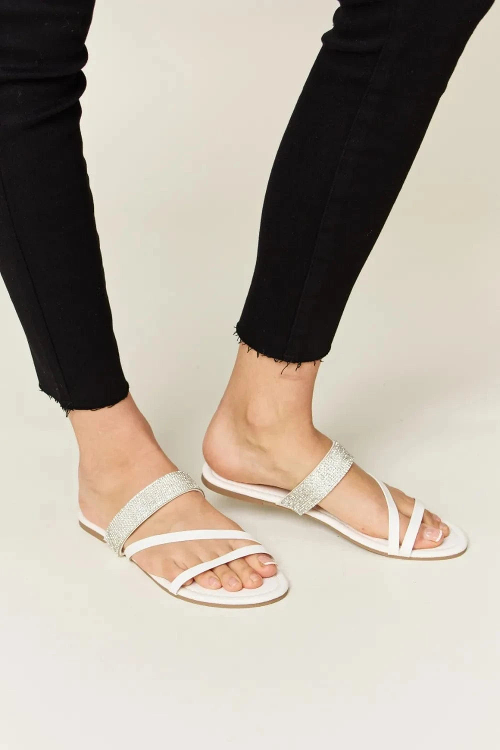 WILD DIVA Rhinestone Strappy Flat Sandals - ShalayeFashion