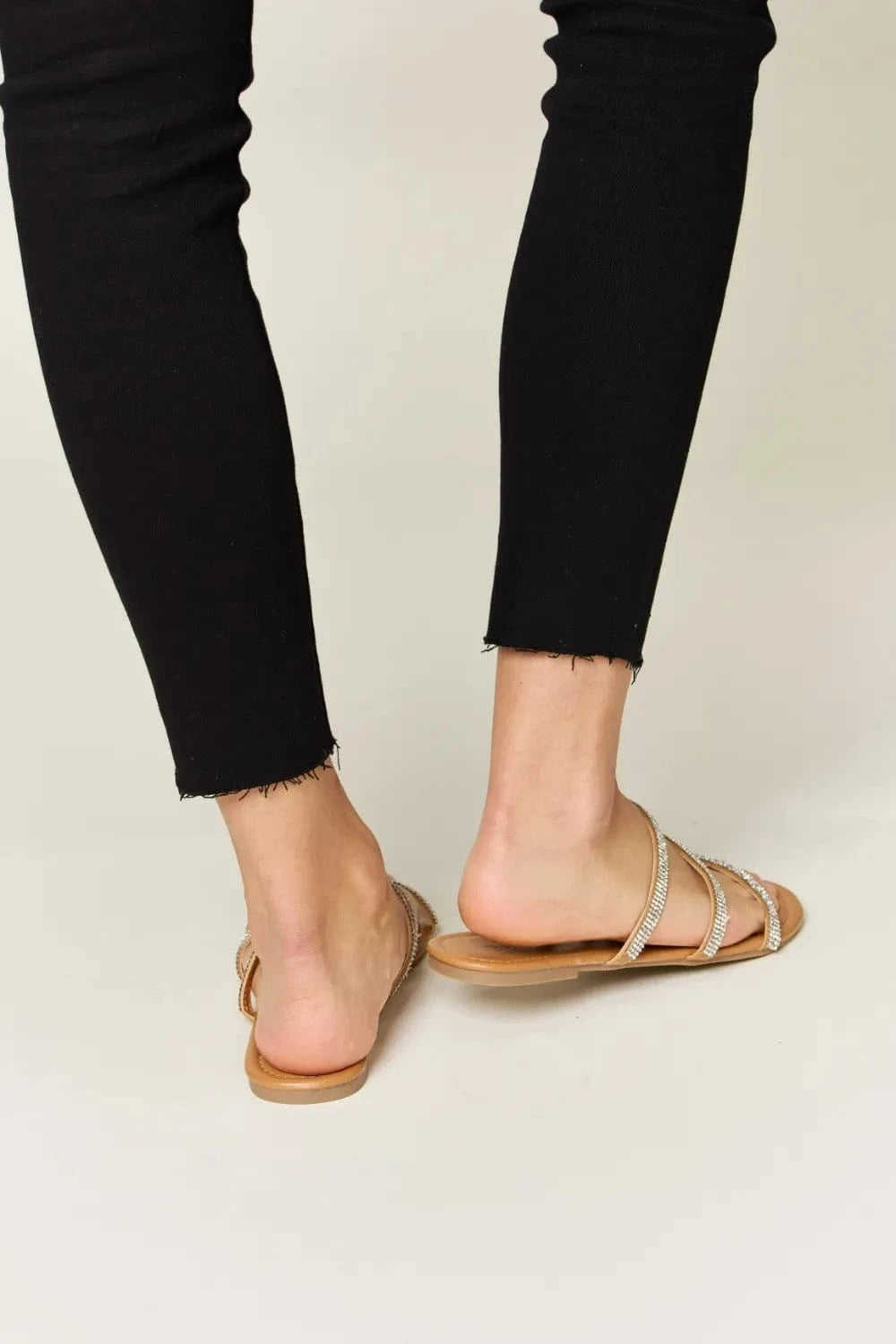 WILD DIVA Rhinestone Three - Strap Flat Sandals - ShalayeFashion