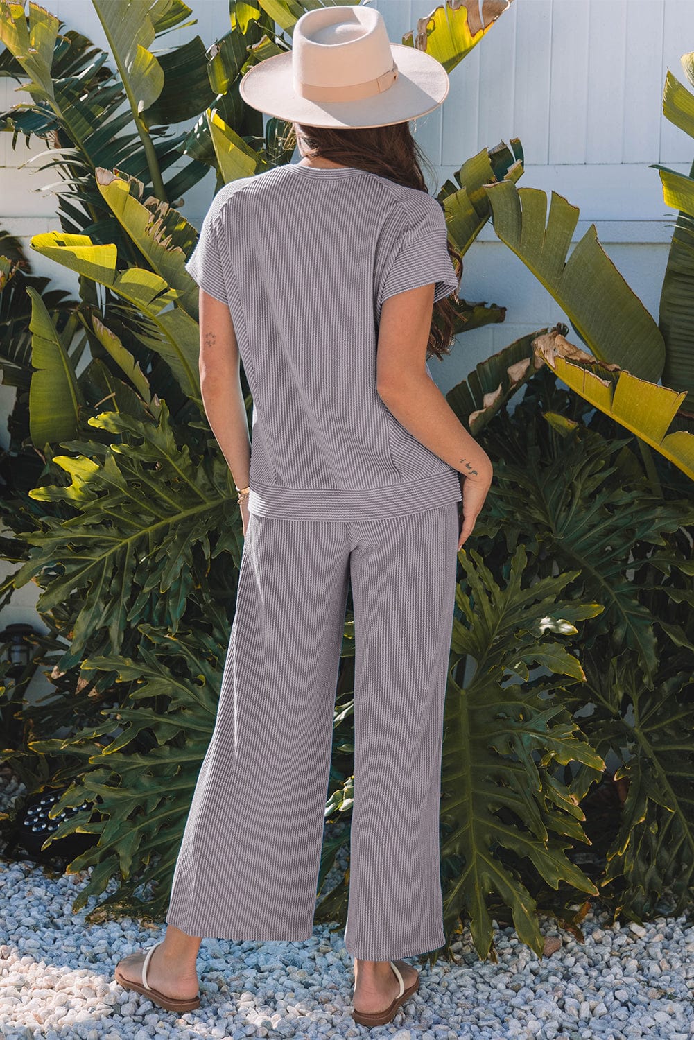 Wild Wind Corded Knit Tee & Pants Set - ShalayeFashion