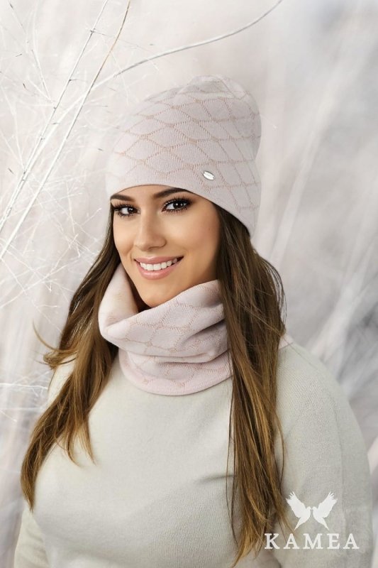 Winter Hat Set Cotton Diamond Pattern Ecru - ShalayeFashion