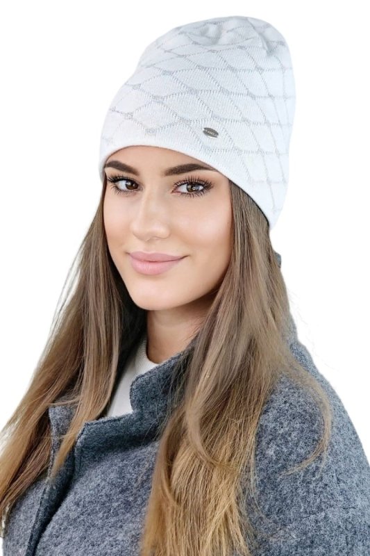 Winter Hat Set Cotton Diamond Pattern Ecru - ShalayeFashion